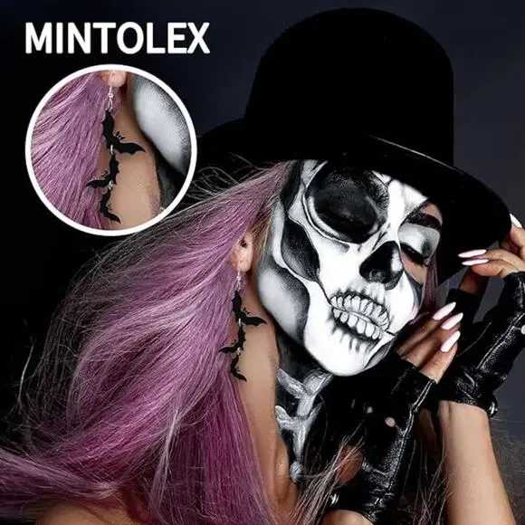 Halloween Earrings Women Black Skull Bat Acrylic Dangle Drop Spooky Costume Cute - Picture 3 of 7